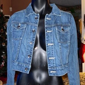 Cache size 4 denim jacket bling buttons crop